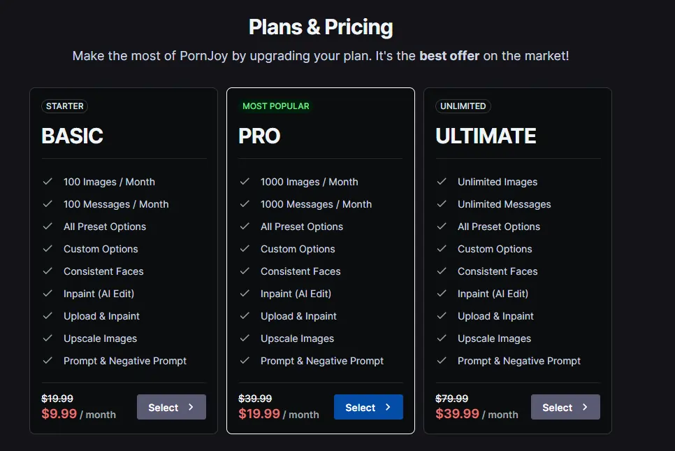 PornJoy AI - Pricing Plan